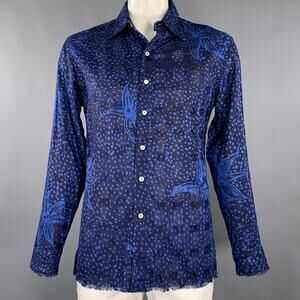 POST-IMPERIAL Size L Blue Indigo Abstract Floral Cotton Long Sleeve Shirt